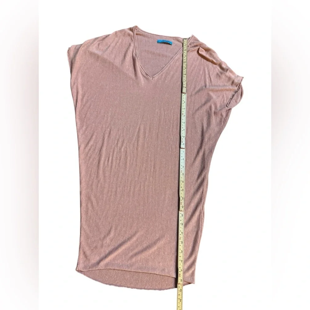 Alice + Olivia Blush Pink Oversized V-Neck Tee‎ Top Soft & Chic Linen Blend Sz L - Picture 7 of 9